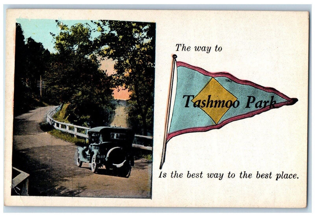 c1930's The Way To Tashamoo Park Algonac Michigan MI, Car Road Pennant Postcard