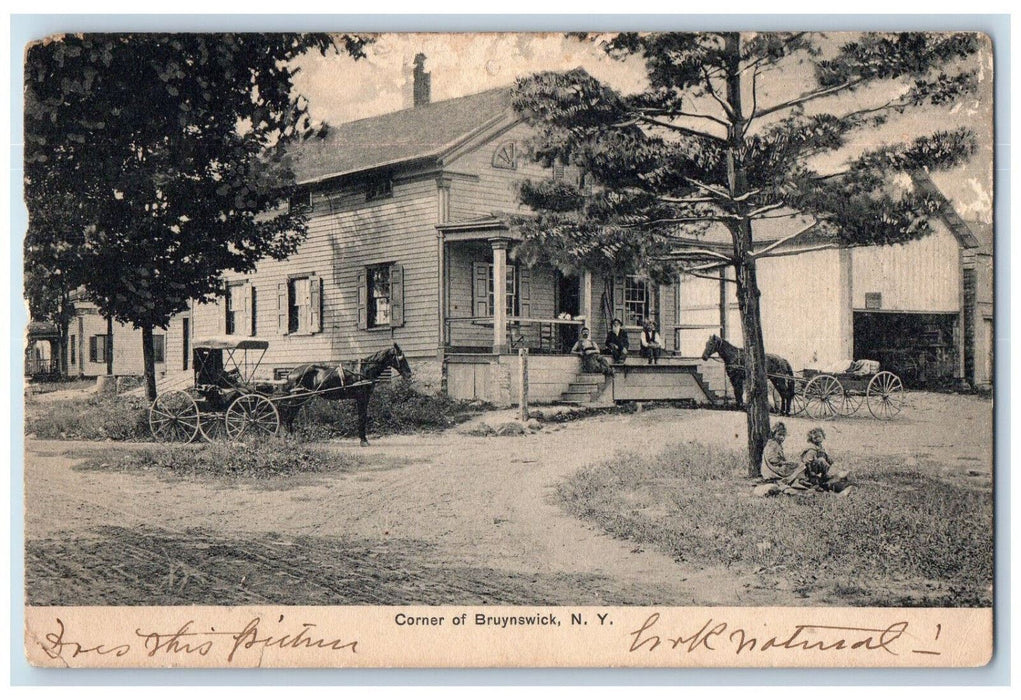 1907 Horse Carriage Corner of Brunswick New York NY Posted Antique Postcard
