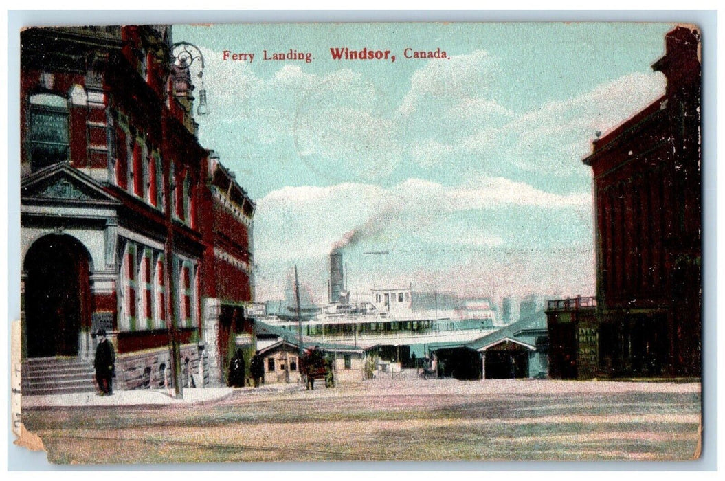 1909 View Of Ferry Loading Steamer Ship Windsor Canada Posted Antique Postcard