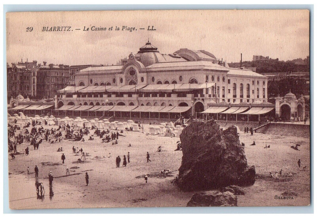 c1910's Biarritz Le Casino Et La Plage France Unposted Antique Postcard