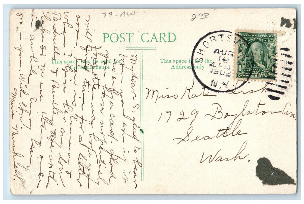 1908 Front View High School Shortsville New York NY Antique Posted Postcard