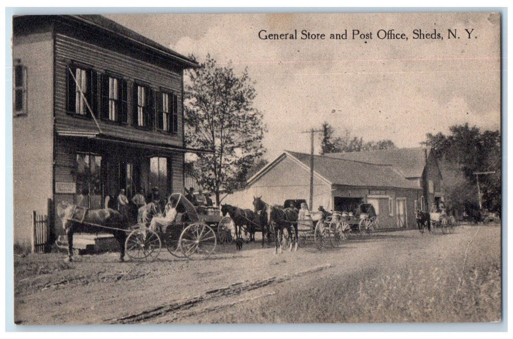 1917 Horse Carriage General Store and Post Office Sheds New York NY Postcard
