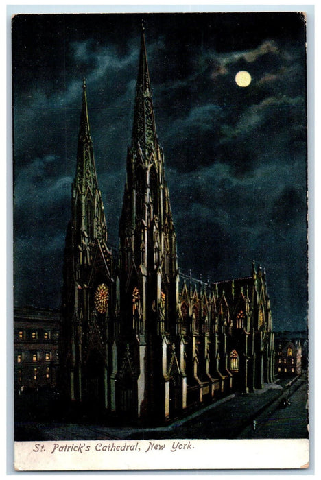 c1905 St. Patrick's Cathedral at Night New York NY Antique Unposted Postcard