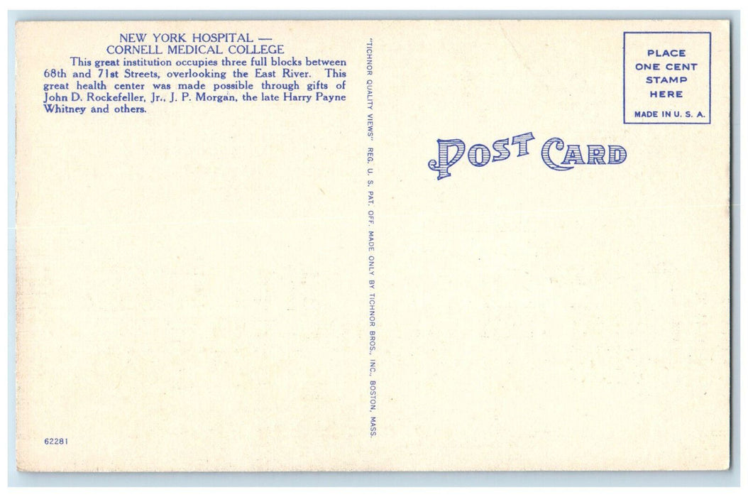 c1950's New York Hospital Cornell Medical College Buildings NY City Postcard
