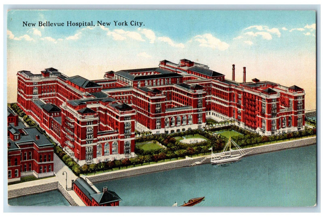 c1910 Sailboat New Bellevue Hospital New York City New York NY Postcard