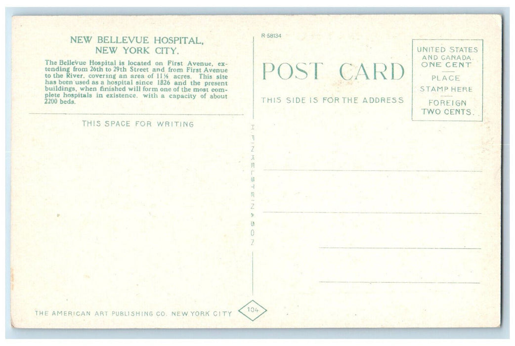 c1910 Sailboat New Bellevue Hospital New York City New York NY Postcard