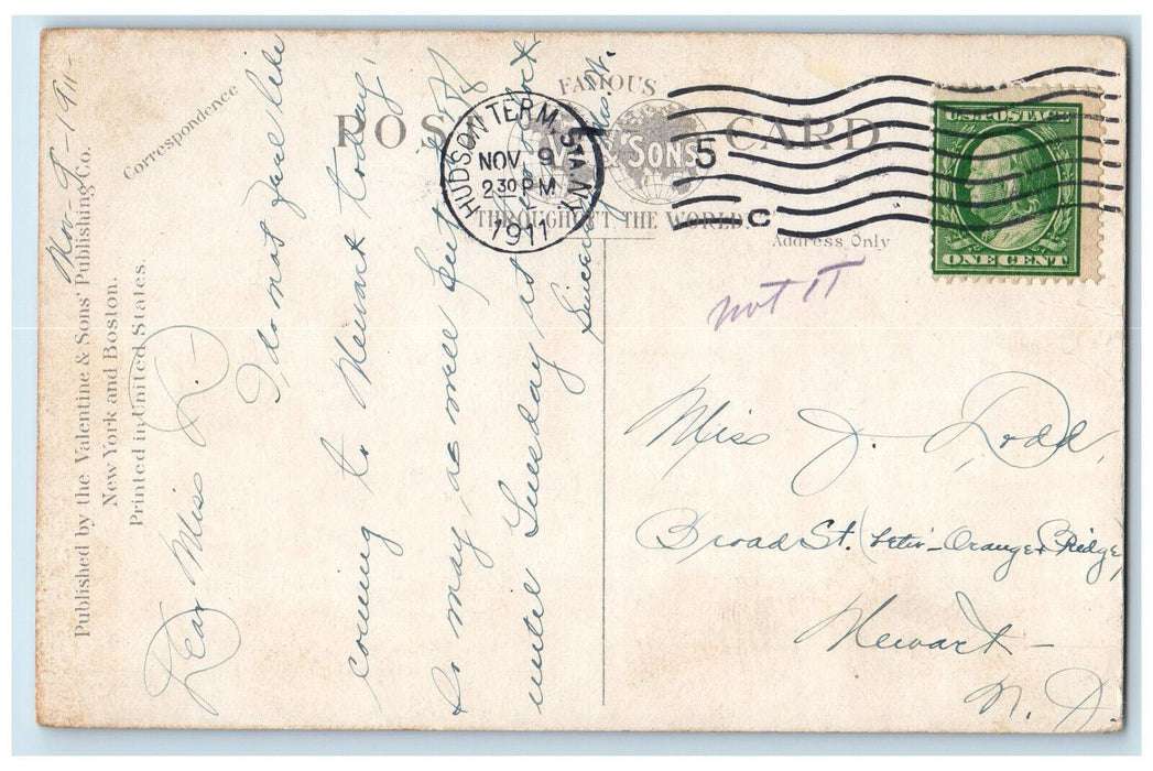1911 Tower Clock Horse Carriage Railway Train Cooper Union New York NY Postcard
