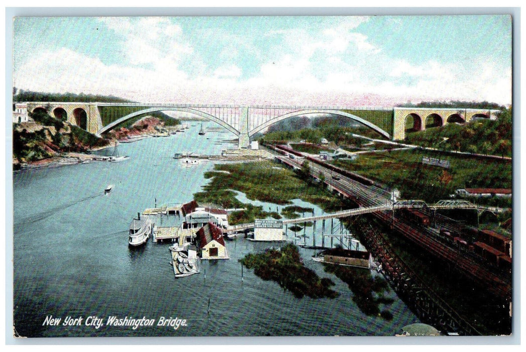 c1905 Yacht Boat Washington Bridge New York City New York NY Postcard