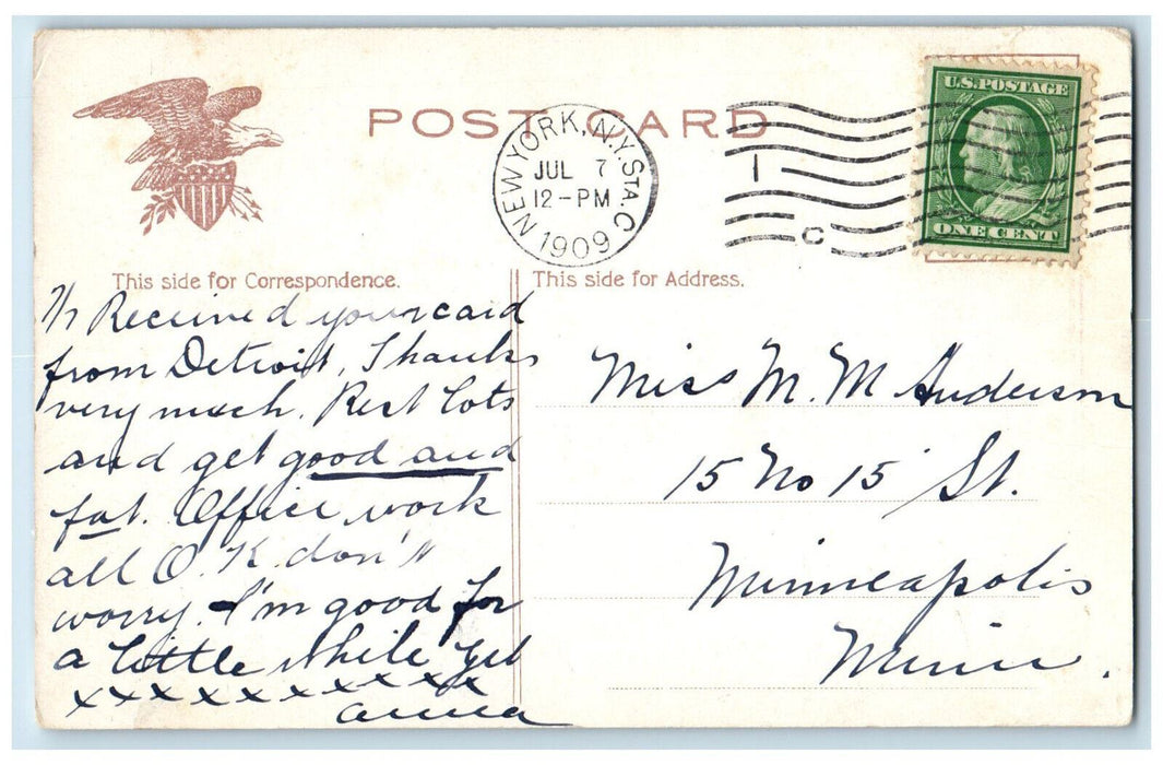 1909 Steamer East River Bridge at Moonlight New York NY Posted Antique Postcard