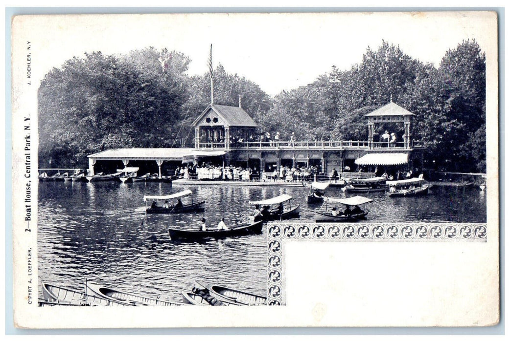 c1905 Boat Sailing Boat House Central Park New York NY J Koehler Postcard