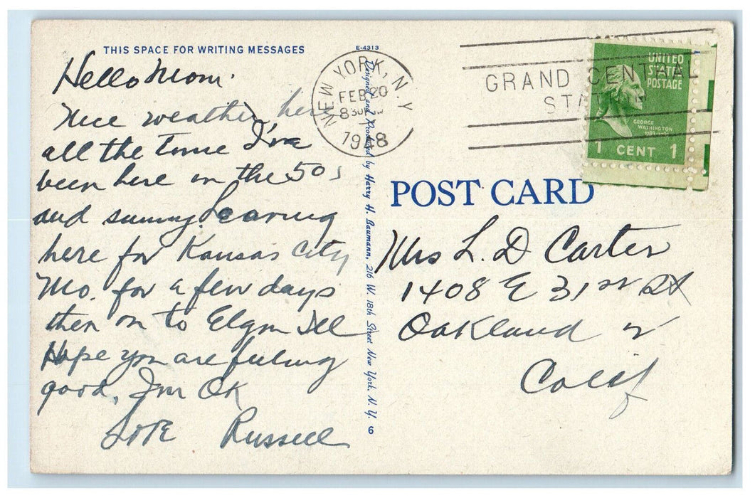 1948 Seal of City of New York Riverside Church Grant's Tomb NY Postcard