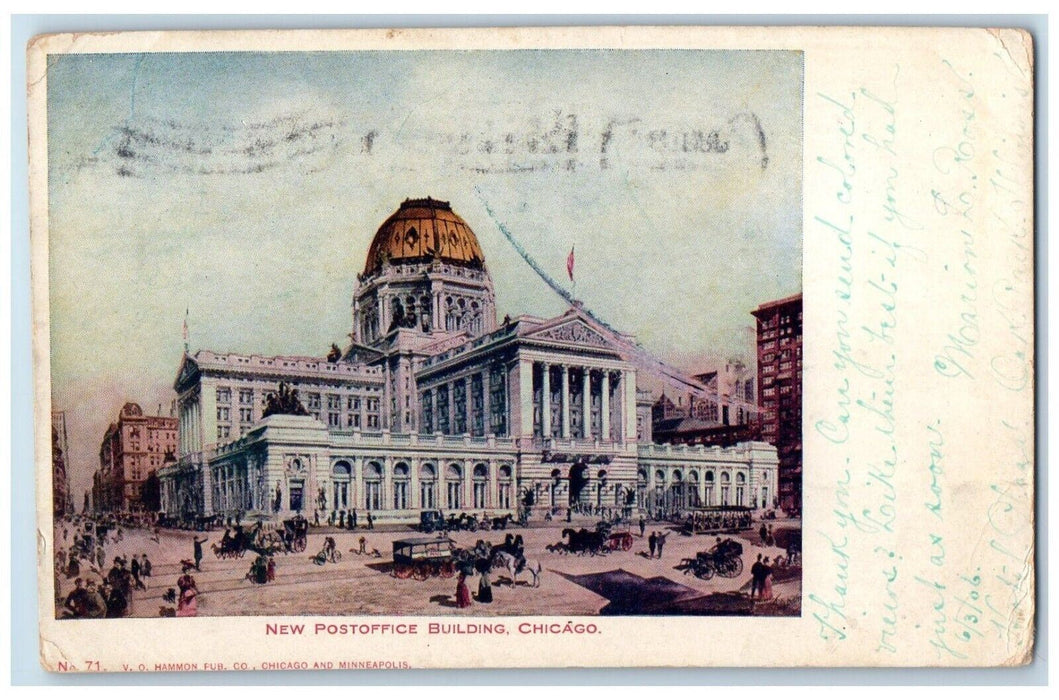 1906 New Postoffice Building Horse Carriage Chicago Illinois IL Antique Postcard