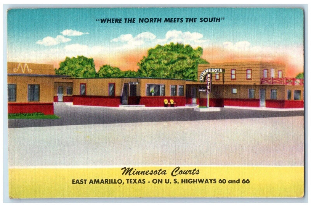 c1960's Minnesota Courts Motel East Amarillo Texas TX Unposted Vintage Postcard