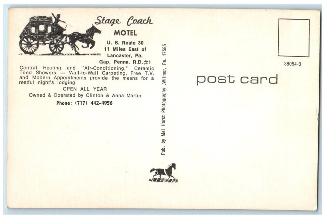 c1960's View Of Stage Coach Motel Lancaster Pennsylvania PA Vintage Postcard