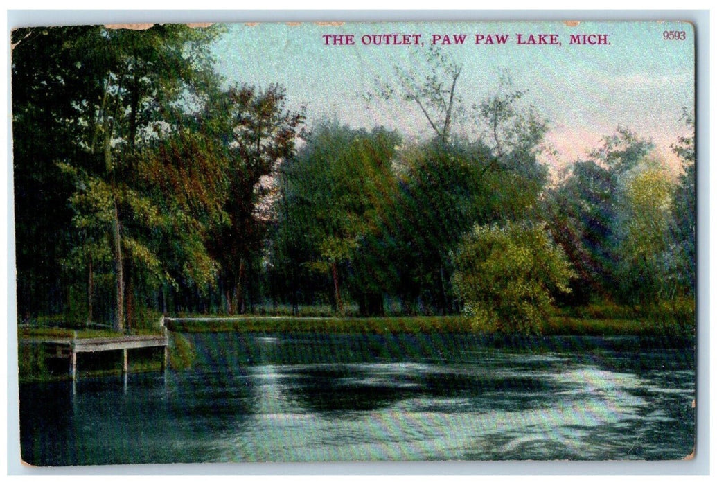 c1910's View Of The Outlet Paw Paw Lake Michigan MI, Posted Antique Postcard