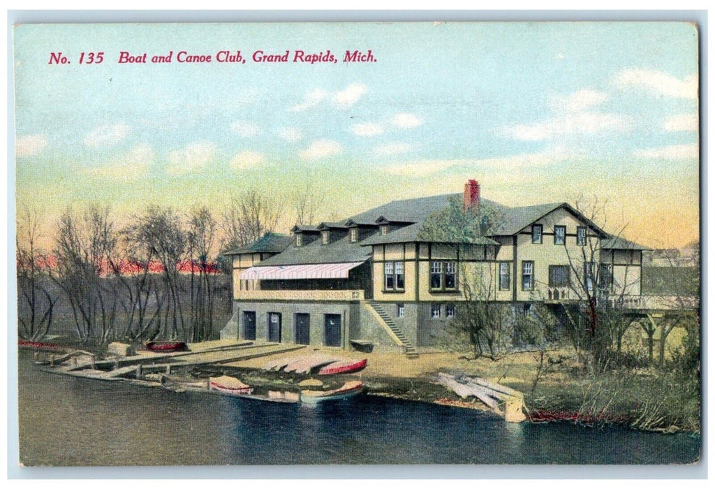 c1910's View Of Boat And Canoe Club Grand Rapids Michigan MI Antique Postcard