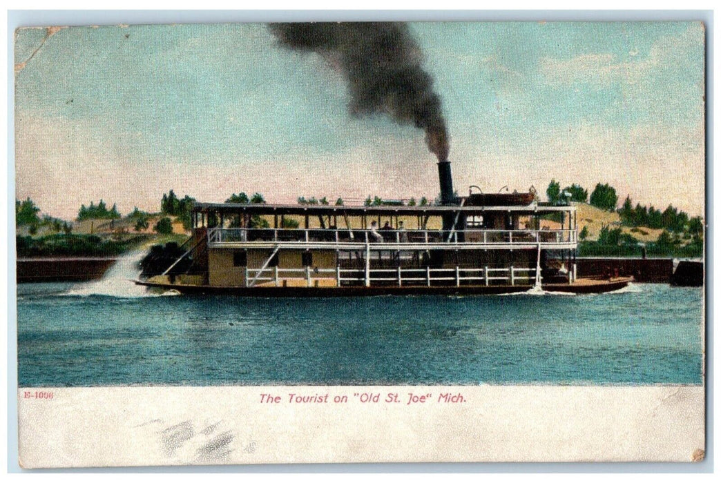 c1905 The Tourist On Old St. Joe Michigan MI, Ferry Scene Antique Postcard