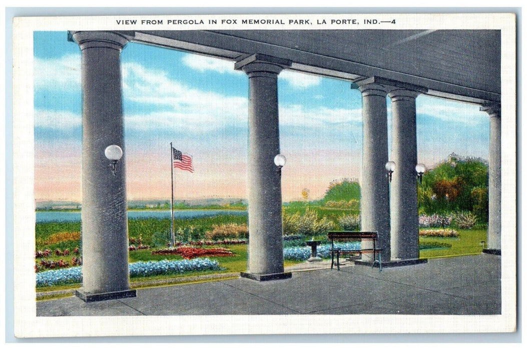 c1930's View From Pergola In Fox Memorial Park La Porte Indiana IN Postcard