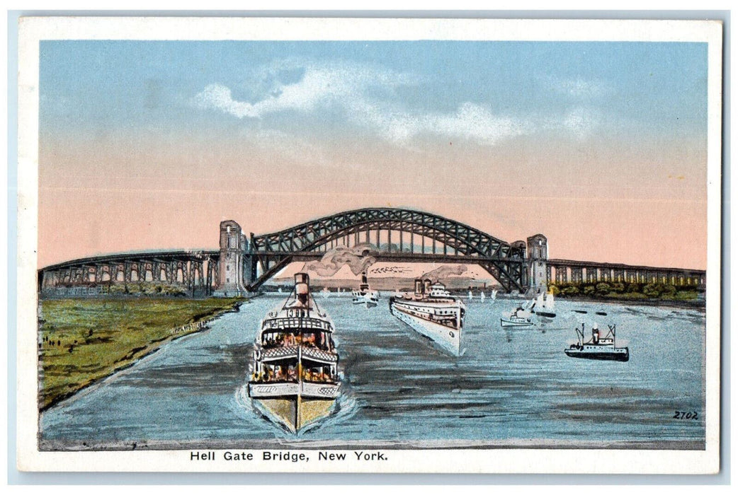 c1920's Steamer Boat Hell Gate Bridge New York NY Unposted Postcard