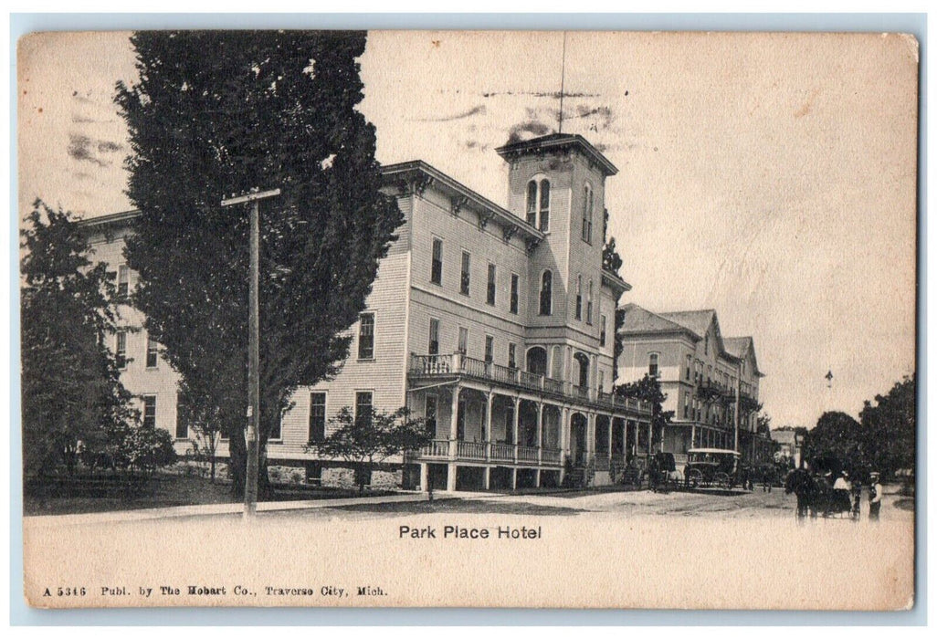 1907 Park Place Hotel Building Horse Carriage Traverse City Michigan MI Postcard