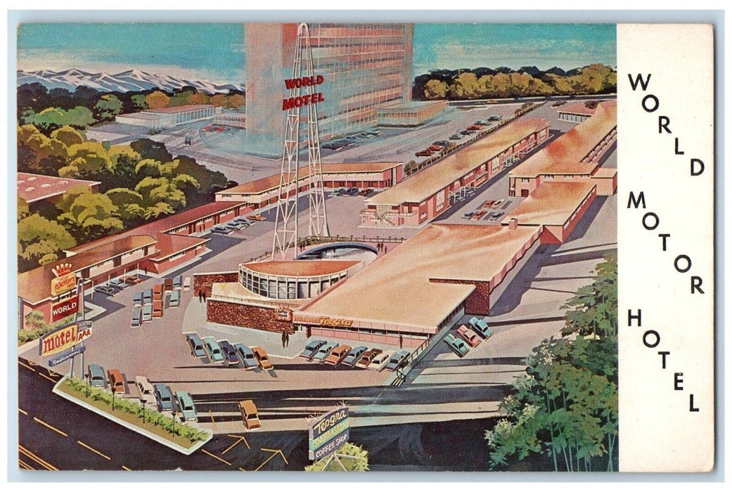 c1950's Birds Eye View World Motor Hotel Cars Salt Lake City Utah UT Postcard