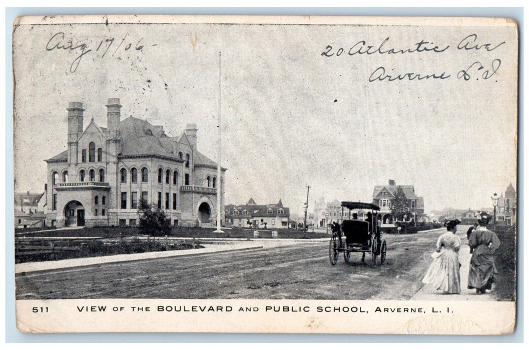 1906 View Of The Boulevard And Public School Arverne Long Island NY Postcard