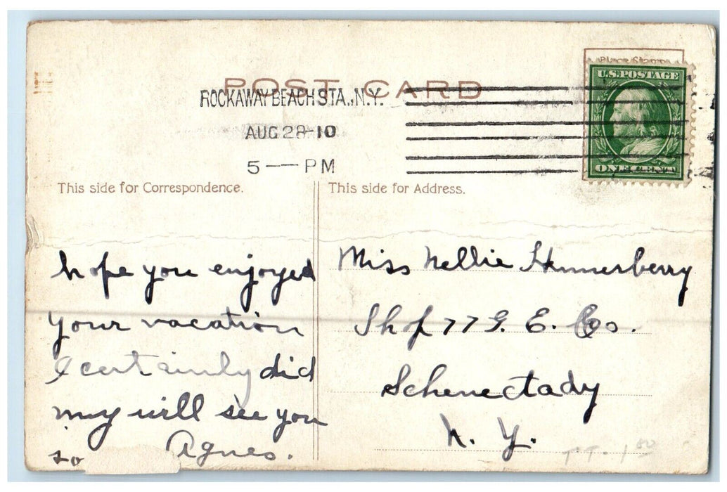 1910 Boulevard Horse Carriage Car Arverne Long Island New York NY Postcard
