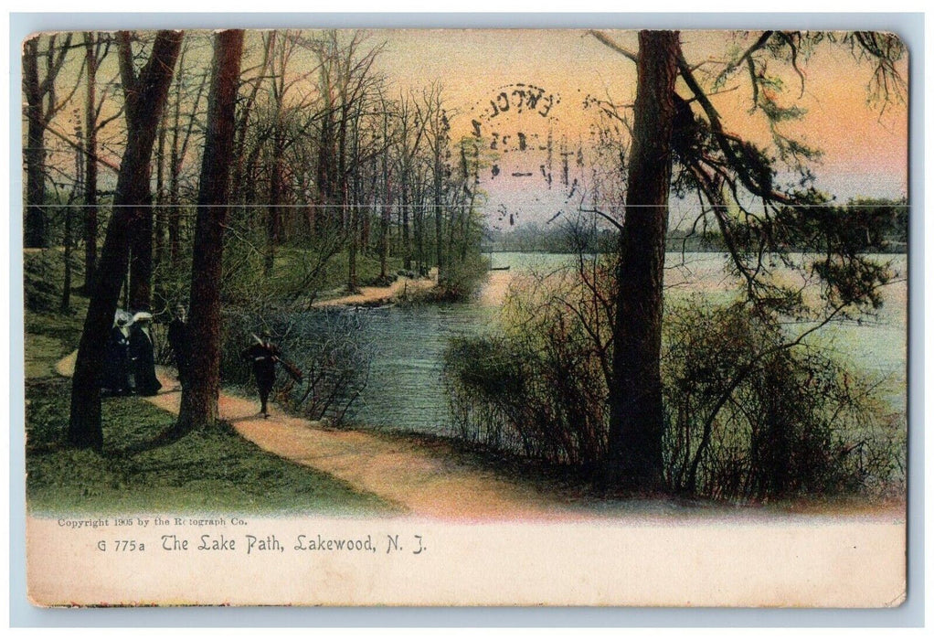 1906 The Lake Path Lakewood New Jersey NJ Rotograph Posted Antique Postcard