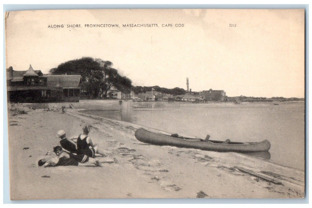 c1910's Along Shore Provincetown Massachusetts MA, Cape Cod Canoe Boat Postcard