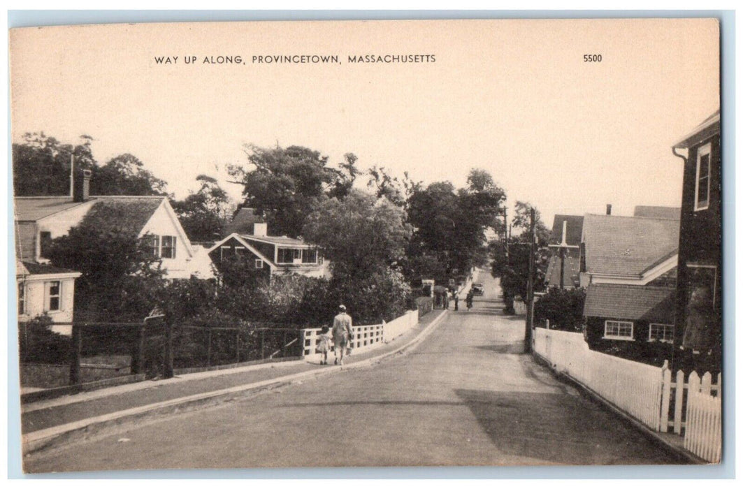 Way Up Along Road Car Provincetown Massachusetts MA Unposted Vintage Postcard