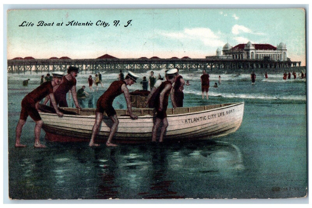 1909 Lite Boat At Atlantic City New Jersey NJ, Lifeguard Pier Scene Postcard