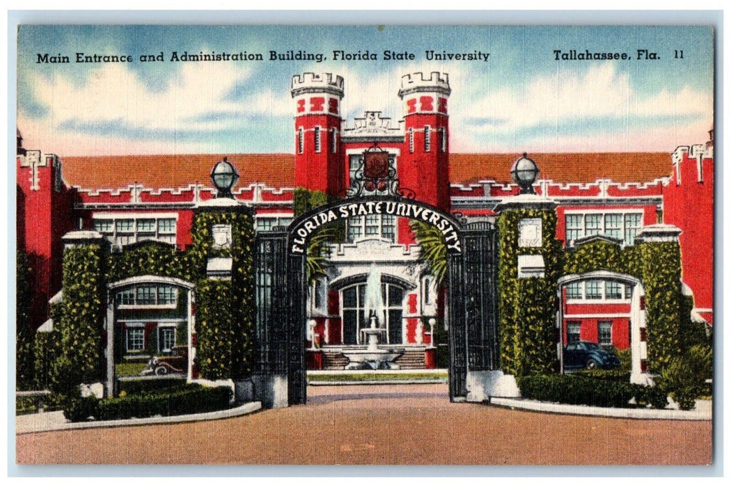 Tallahassee FL, Main Entrance Admin Building Florida State University Postcard