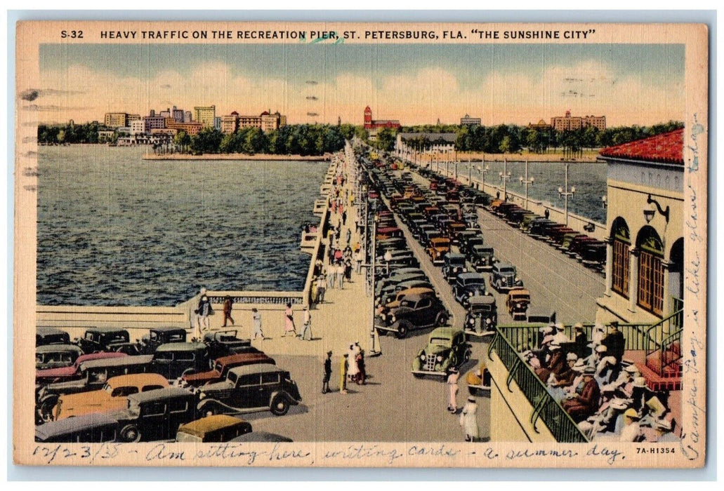 1938 Heavy Traffic On The Recreation Pier St. Petersburg Florida FL Postcard