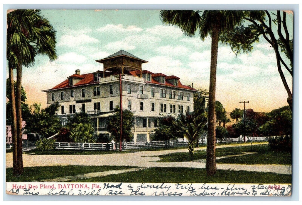 c1905 Hotel Building Des Pland Daytona Florida FL Posted Antique Postcard