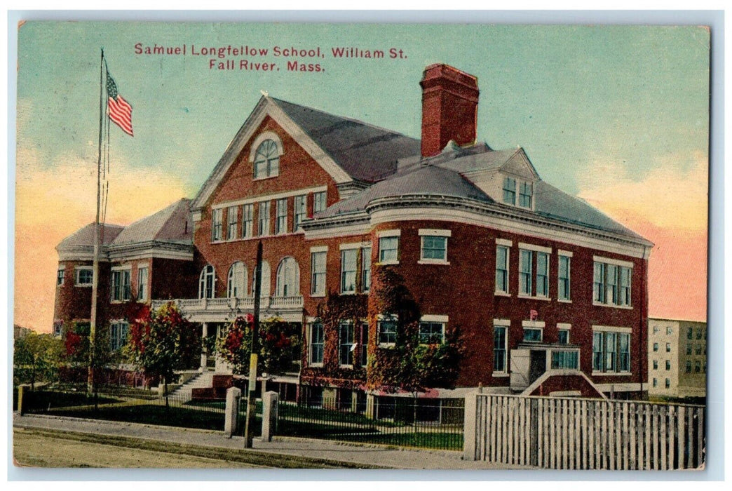 1910 Samuel Longfellow School William St. Falls River Massachusetts MA Postcard