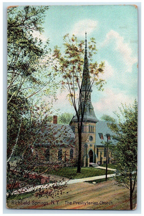 c1910's Richfield Springs NY, The Presbyterian Church Posted Antique Postcard