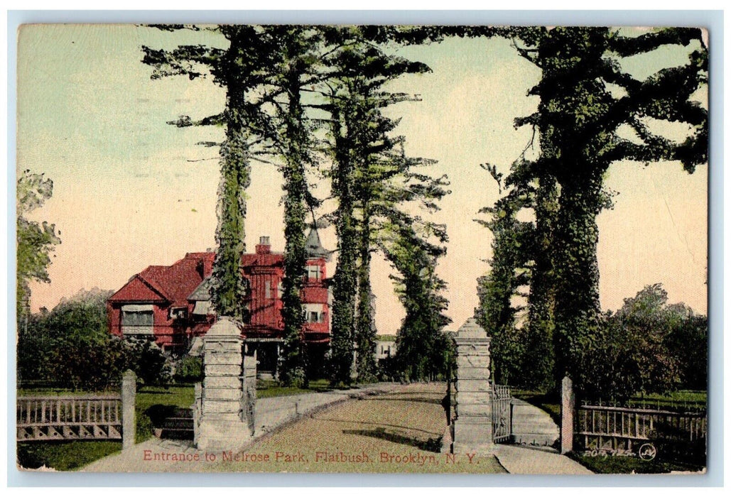 1915 Entrance To Melrose Park Flatbush Brooklyn New York NY Antique Postcard