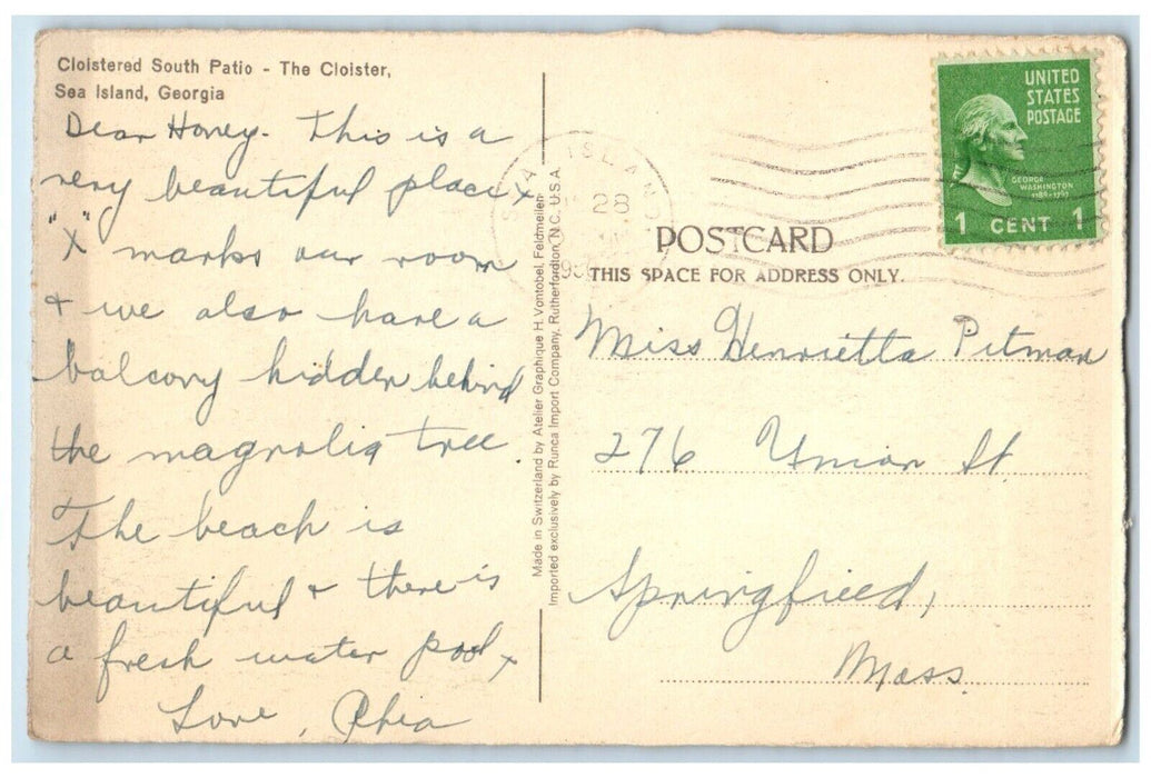 1950 Cloistered South Patio The Cloister Sea Island Georgia GA Postcard