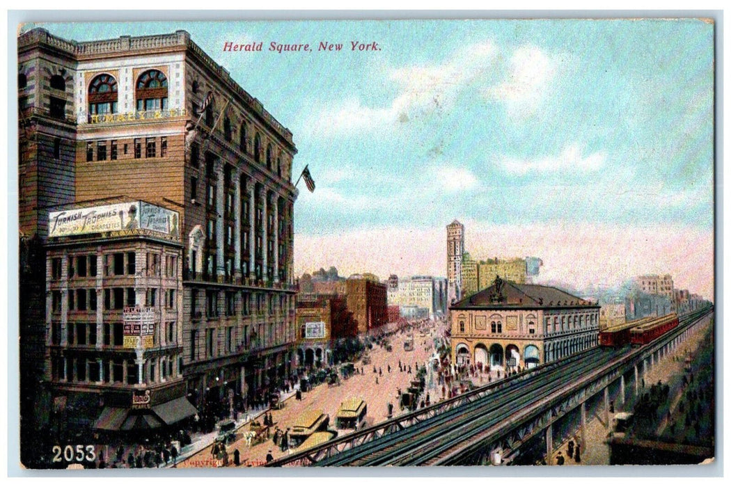 c1910 Trolley Car Train Railway Herald Square New York NY Antique Postcard