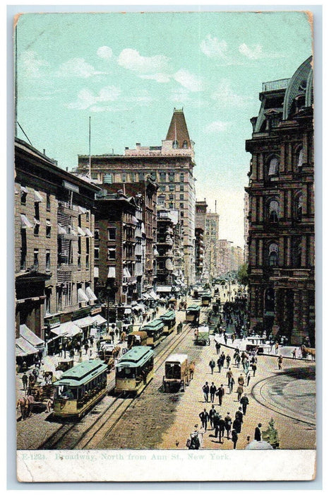 1909 Trolley Car Horse Carriage Boardway North from Ann Street NY Postcard