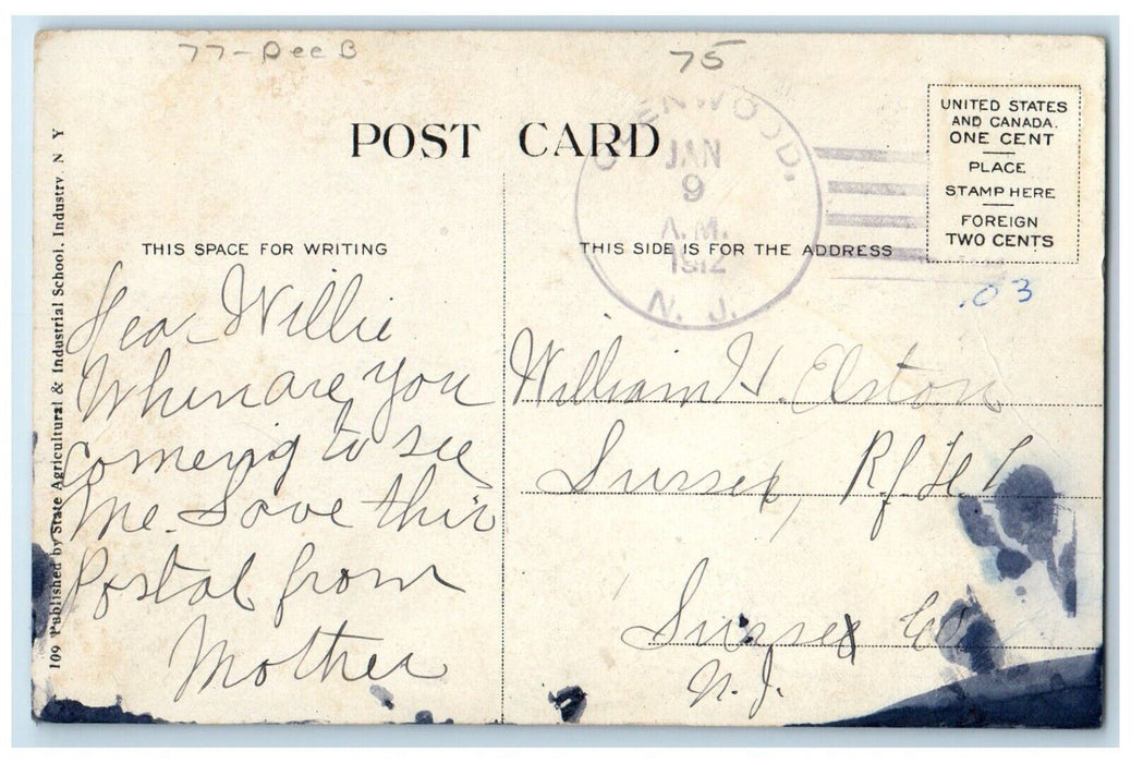 1912 Algonquin Cottage State Agricultural Industrial School Industry Postcard