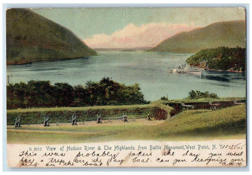 1905 View Hudson River Highlands Battle Monument West Point New York NY Postcard