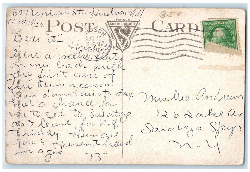 1920 East Plateau New York State Training School Girls Hudson New York Postcard