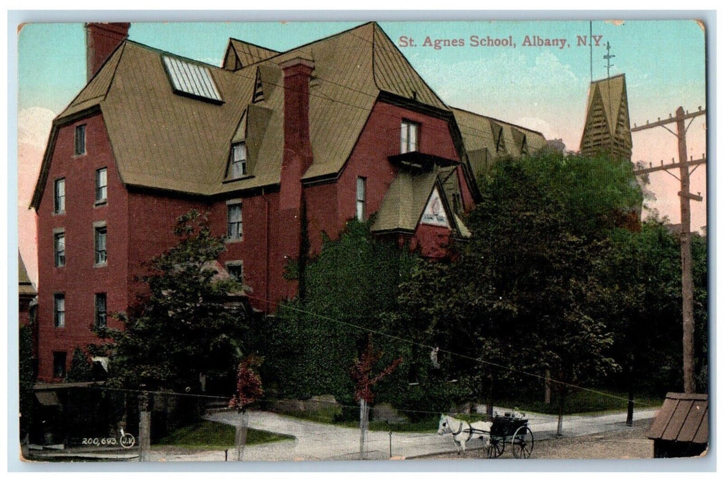 c1910's St. Agnes School Building Horse Wagon Albany New York NY Posted Postcard