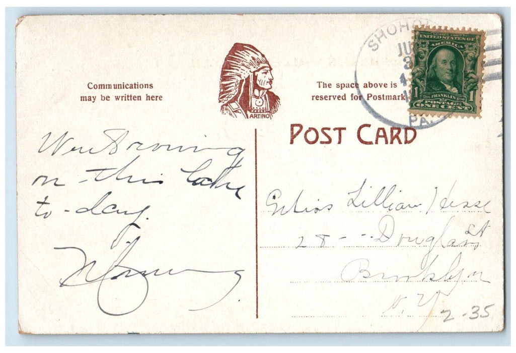 c1910's Scene At Sand Beach Highland Lake Boat Canoe Venoge New York NY Postcard