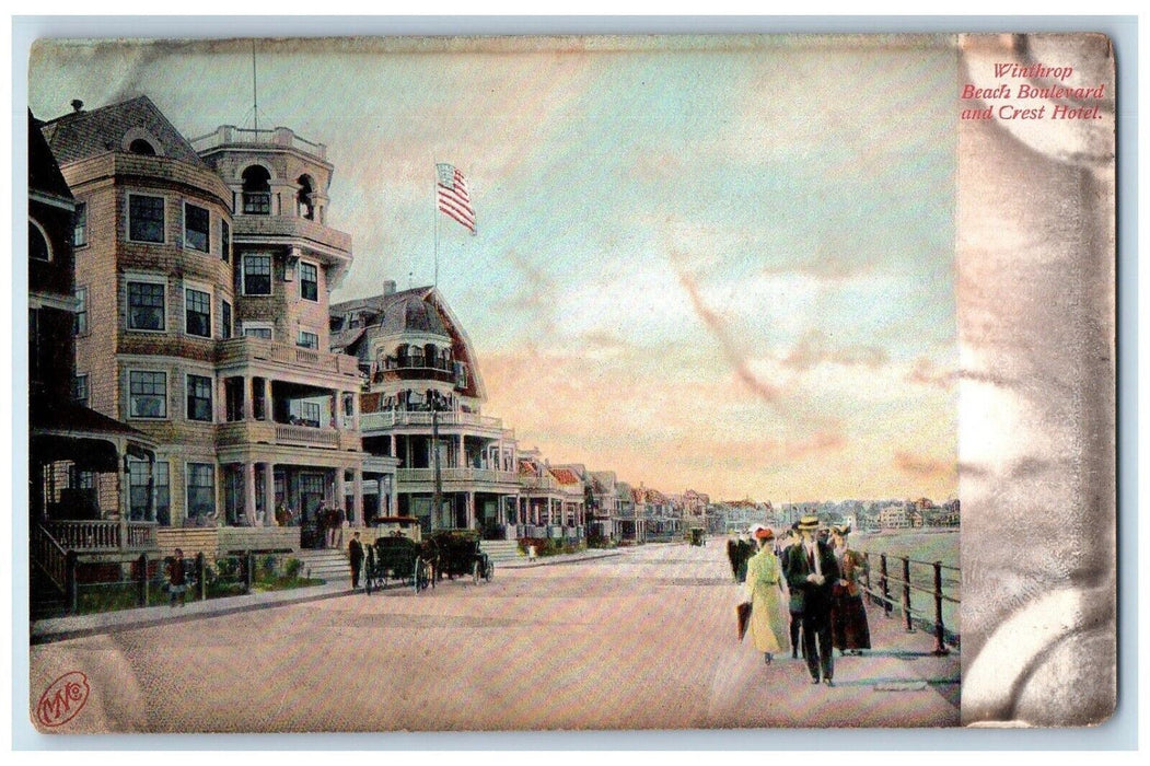 c1910's Winthrop Beach Boulevard And Crest Hotel Massachusetts MA Postcard
