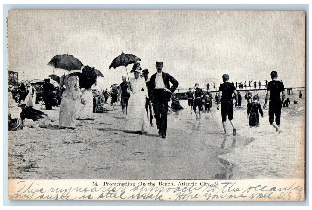 1908 Promenading On The Beach Atlantic City New Jersey NJ Antique Postcard