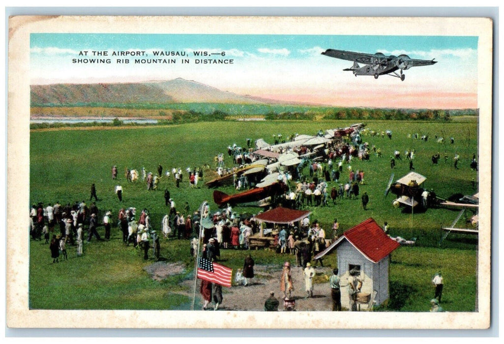 c1930's At The Airport Wausau Wisconsin WI, Showing Rib Mountain Postcard