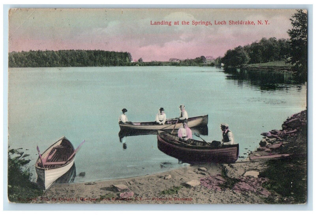 1908 Landing At The Springs Canoeing Boat Loch Sheldrake New York NY Postcard