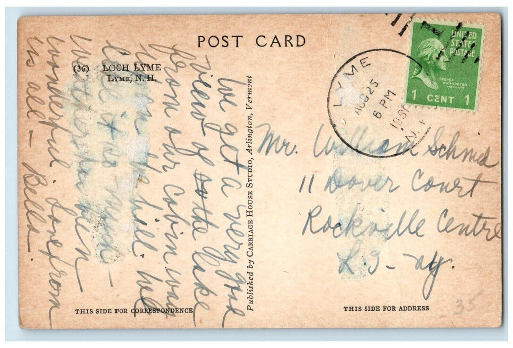 1951 Scenic View Of Loch Lyme Lake Lyme New Hampshire NH Posted Vintage Postcard